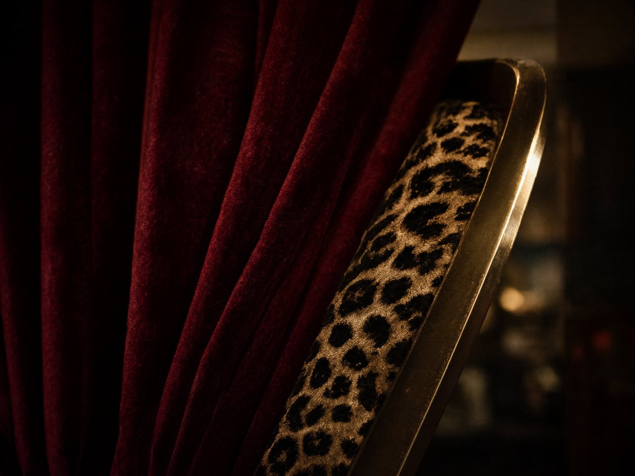 Oxblood velvet, leopard print and a brass edge
